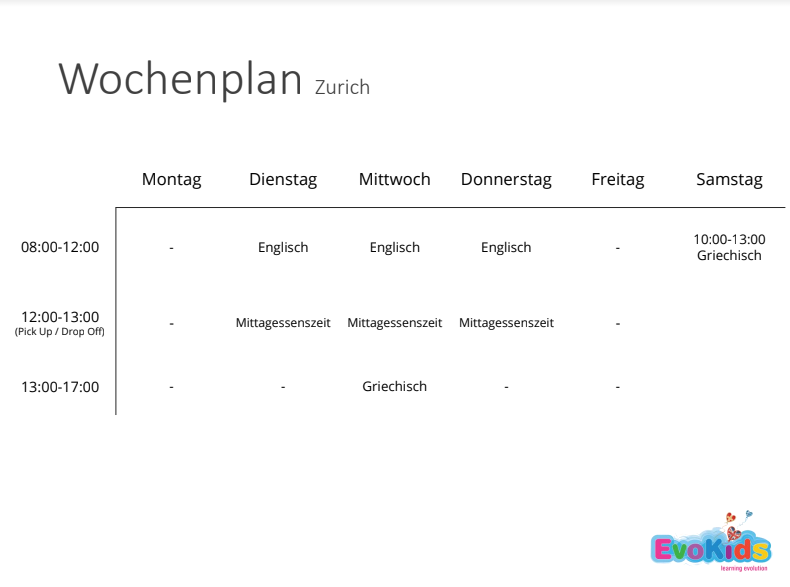 Wochenplan Zurich